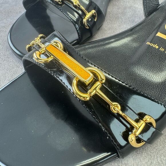 Gucci NIB Horsebit Black Patent Sandals Flats 38.5 - Picture 7 of 12